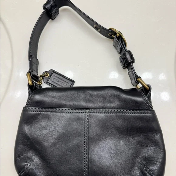 Coach Black Leather Shoulder Bag with Gold Accents - Picture 5 of 15
